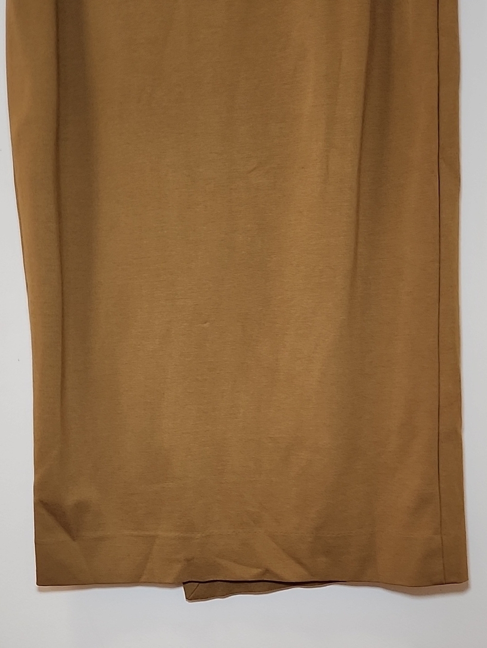 Babaton Knit Faux Wrap Skirt tan color buttoned asymmetrical crossover front 4 - Picture 11 of 16